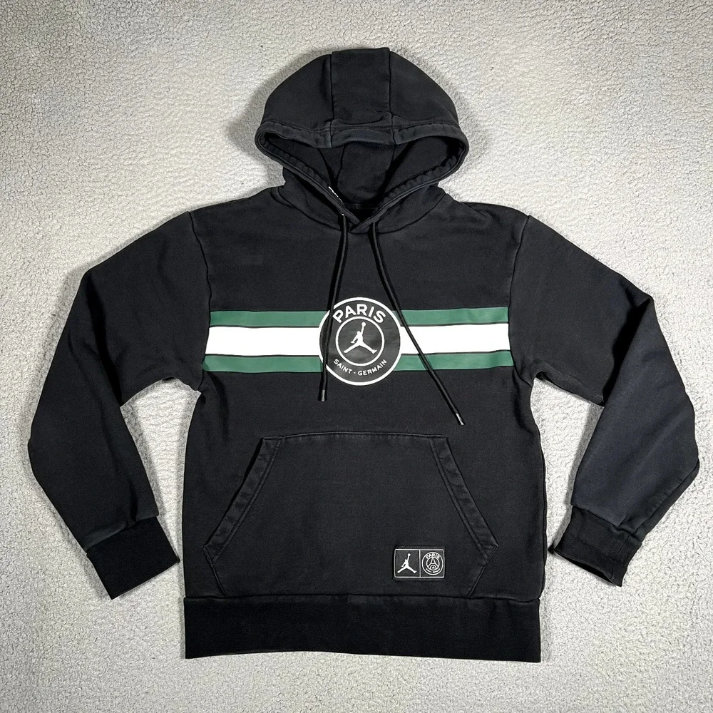 Paris Saint Germain Hoodie Mens Small Black Jordan Pullover Casual Preppy‎ PSG